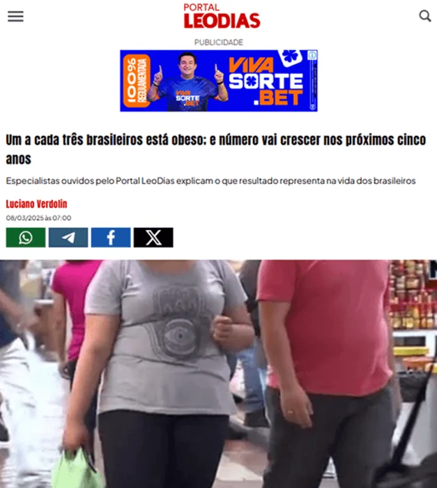 Print da matéria do Portal LeoDias sobre obesidade no Brasil